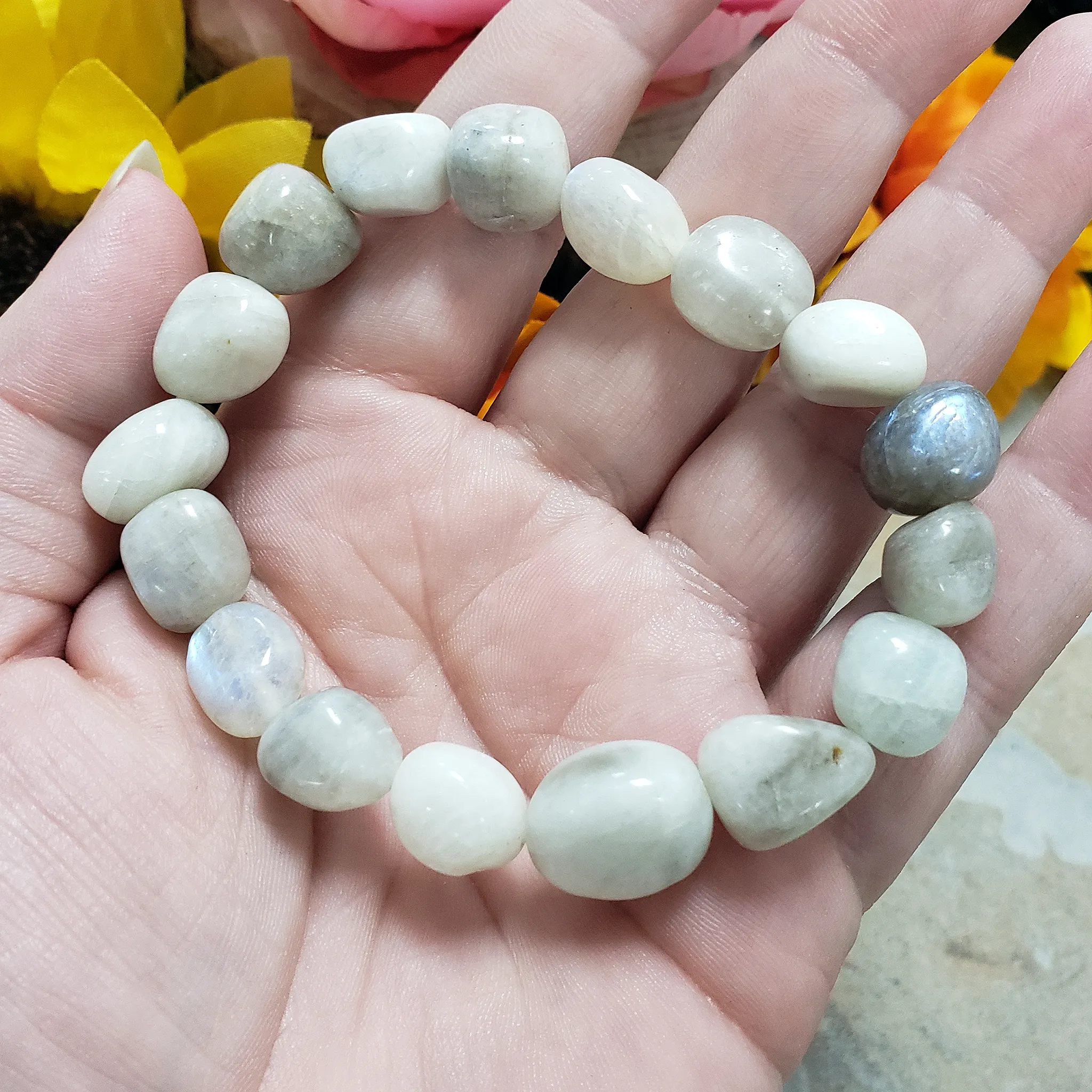 Rainbow Moonstone Crystal Natural Gemstone Nugget Bead Bracelet