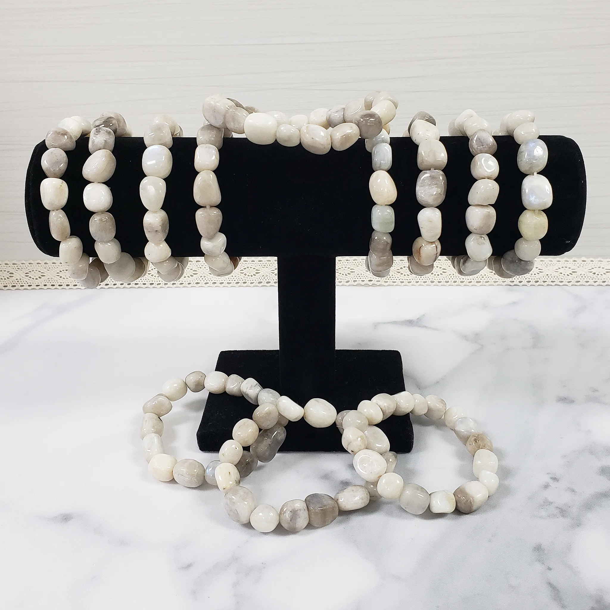 Rainbow Moonstone Crystal Natural Gemstone Nugget Bead Bracelet