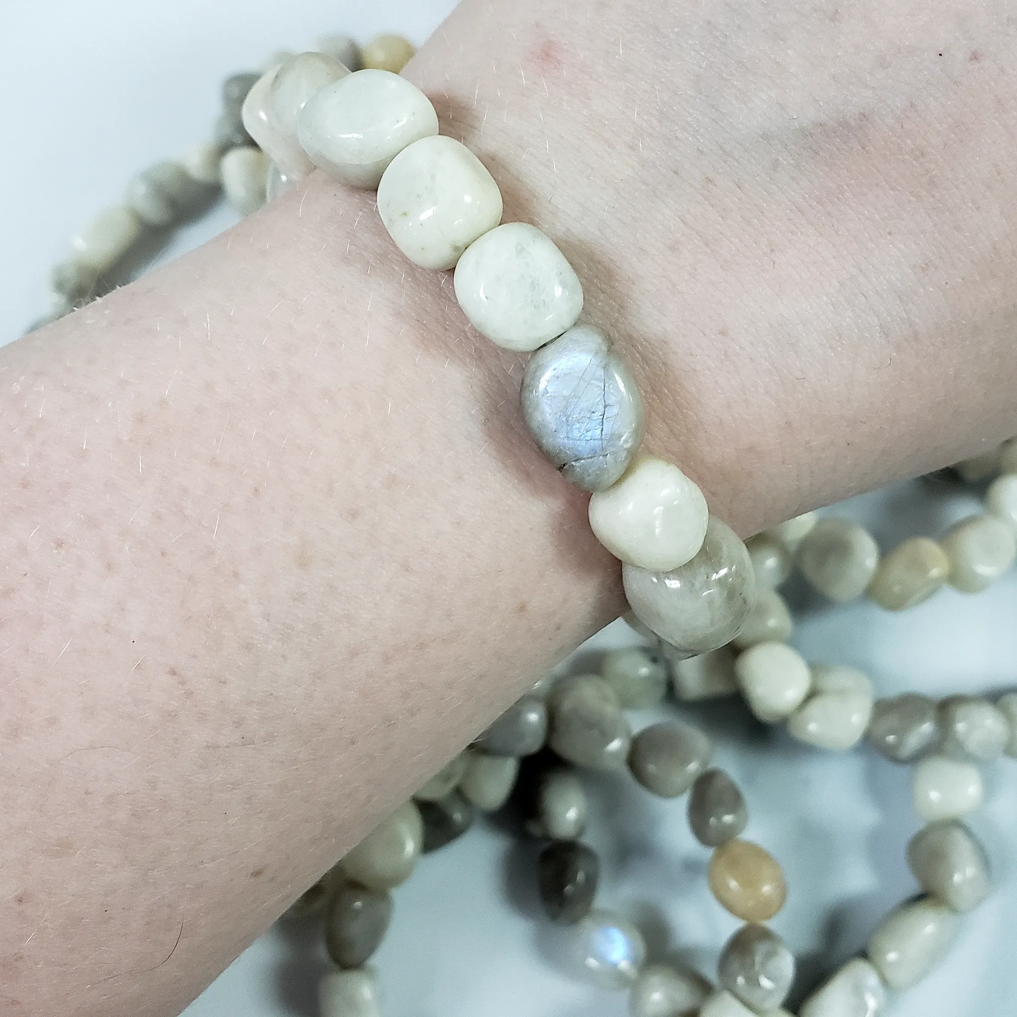 Rainbow Moonstone Crystal Natural Gemstone Nugget Bead Bracelet