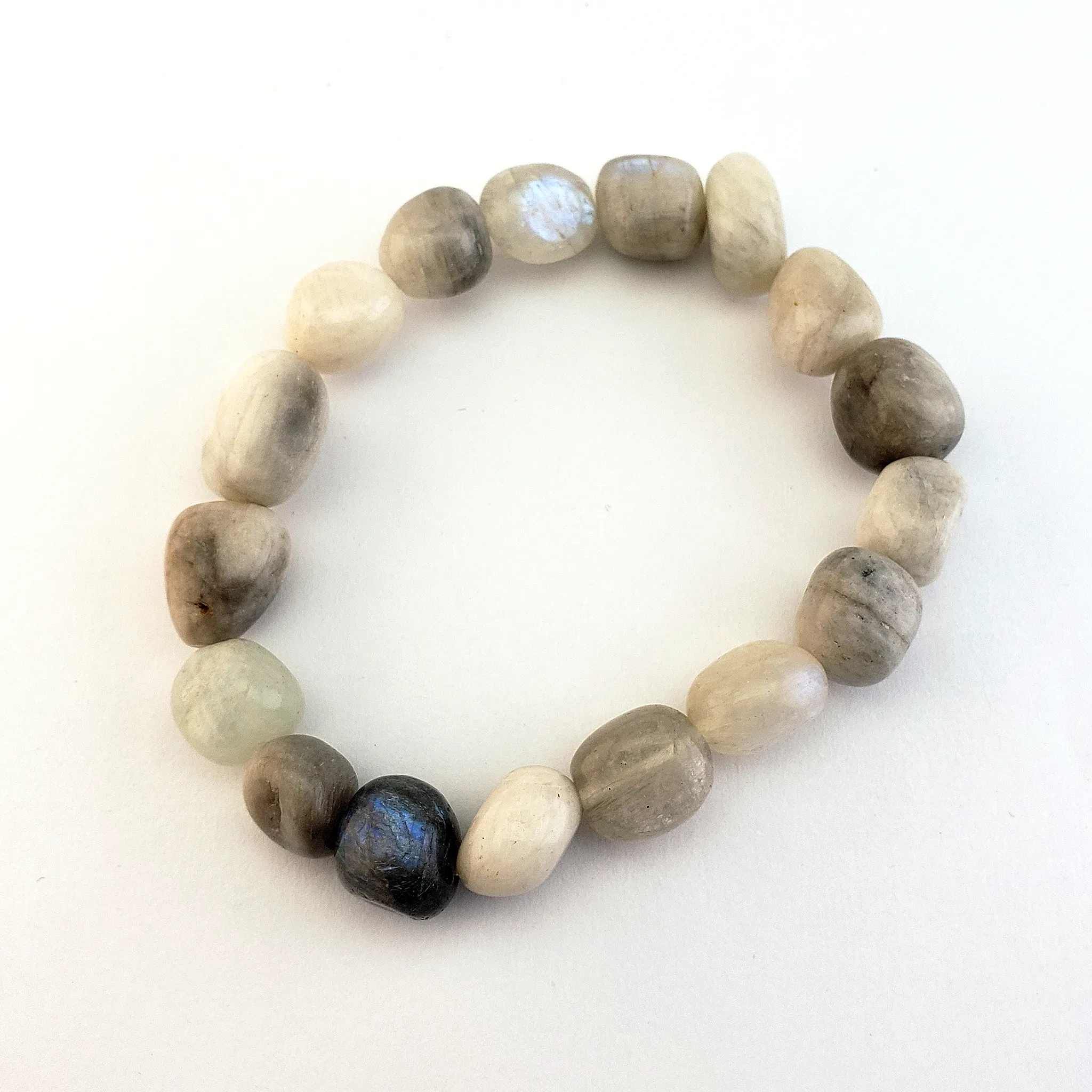 Rainbow Moonstone Crystal Natural Gemstone Nugget Bead Bracelet