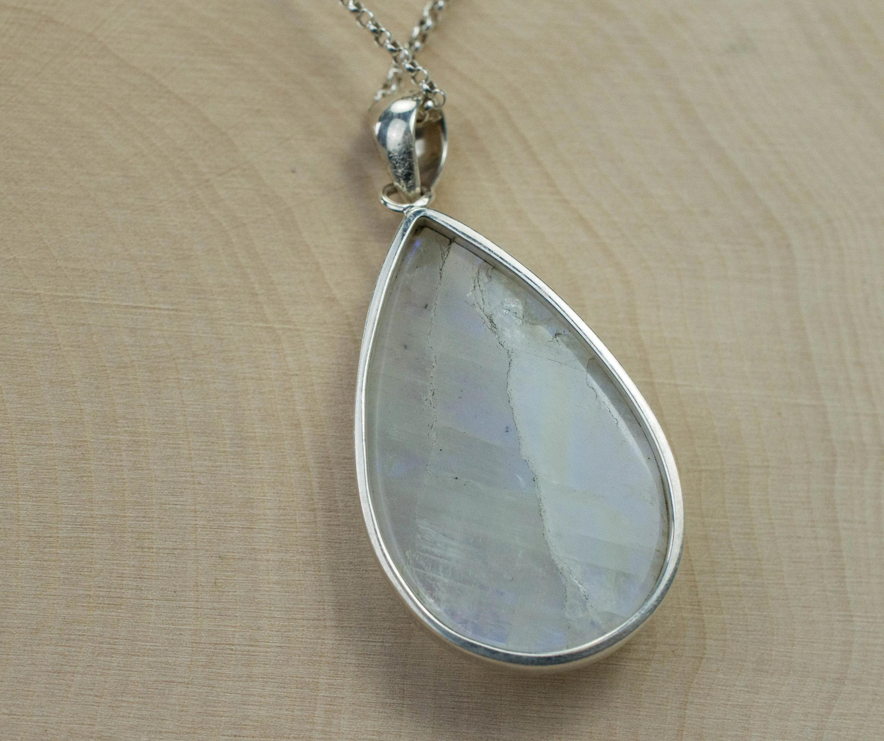 Rainbow Moonstone Pendant, Genuine Untreated Indian Moonstone