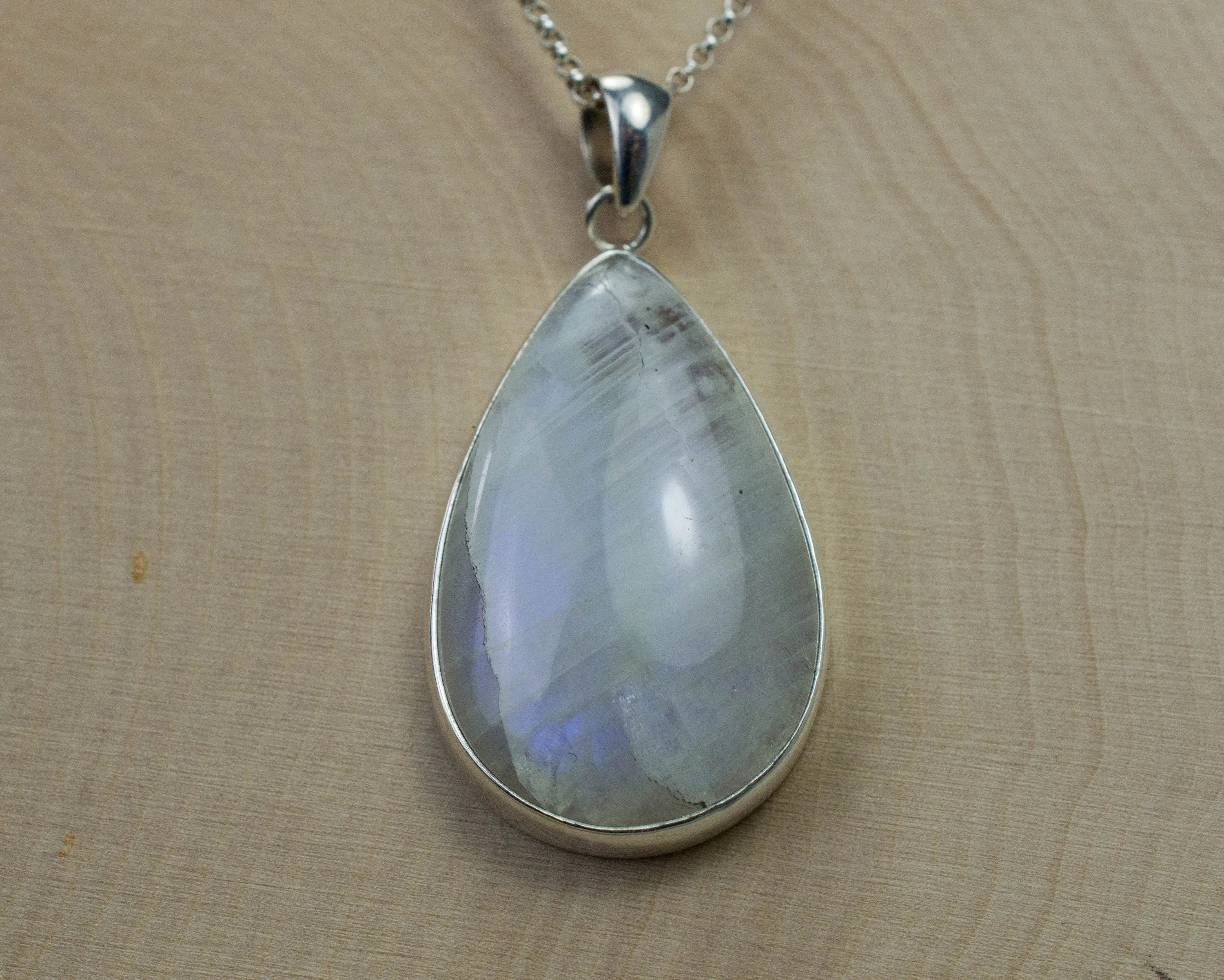 Rainbow Moonstone Pendant, Genuine Untreated Indian Moonstone