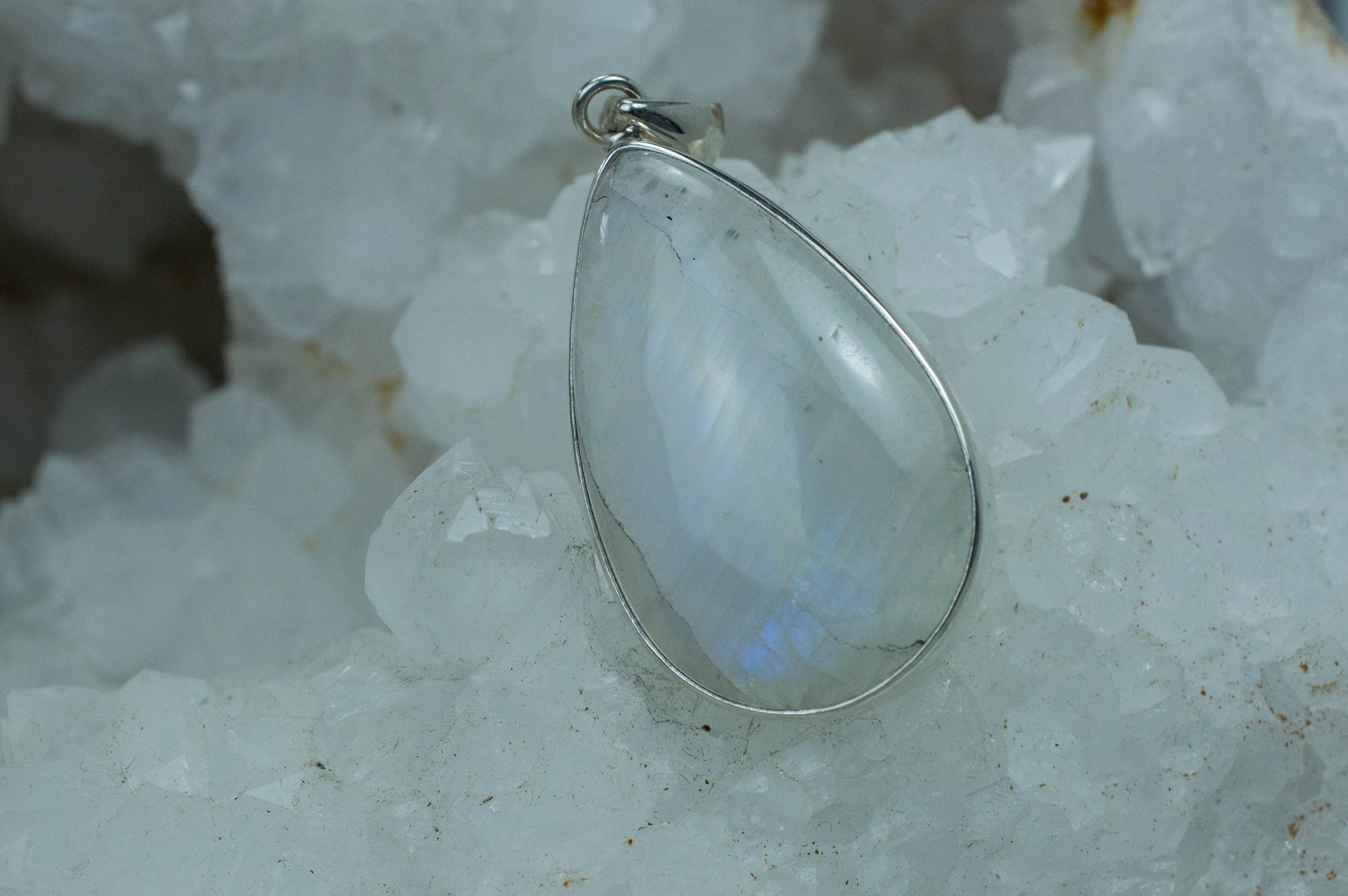 Rainbow Moonstone Pendant, Genuine Untreated Indian Moonstone
