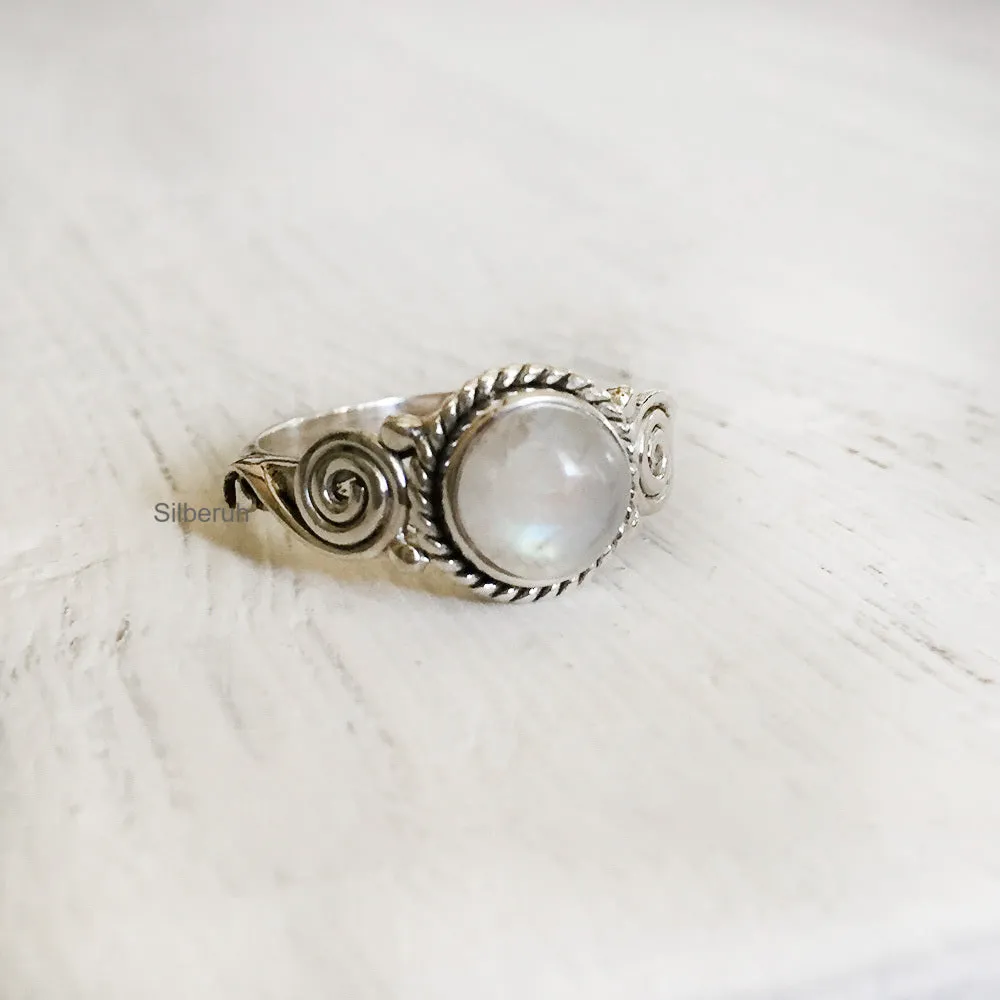 Rainbow Moonstone Tribal Silver Ring