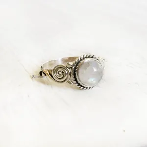 Rainbow Moonstone Tribal Silver Ring