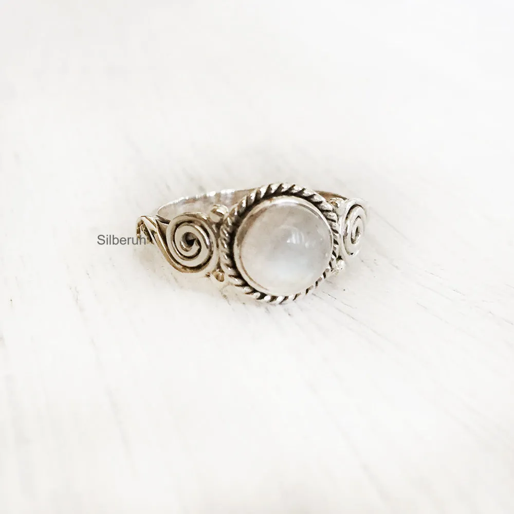 Rainbow Moonstone Tribal Silver Ring