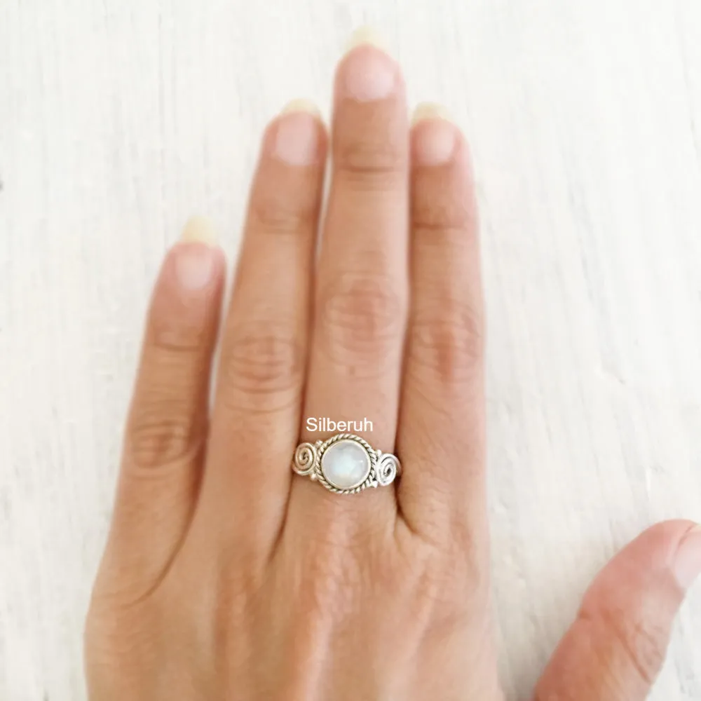 Rainbow Moonstone Tribal Silver Ring