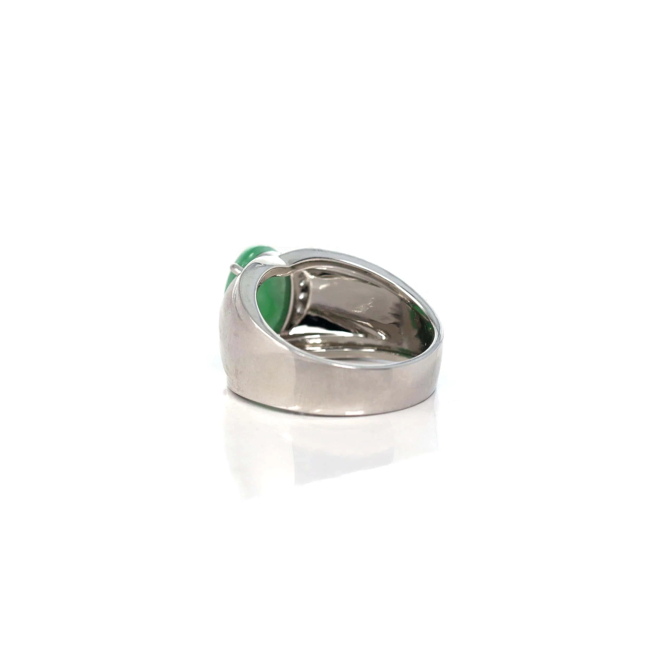 RealJade® Co. Sterling Silver Genuine Green Jadeite Jade Men's Ring with White Sapphire