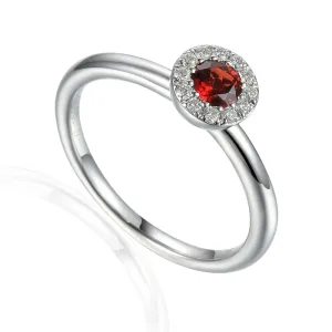 Red Garnet & Diamond Cluster Ring - 9ct White Gold - NTR832GARD