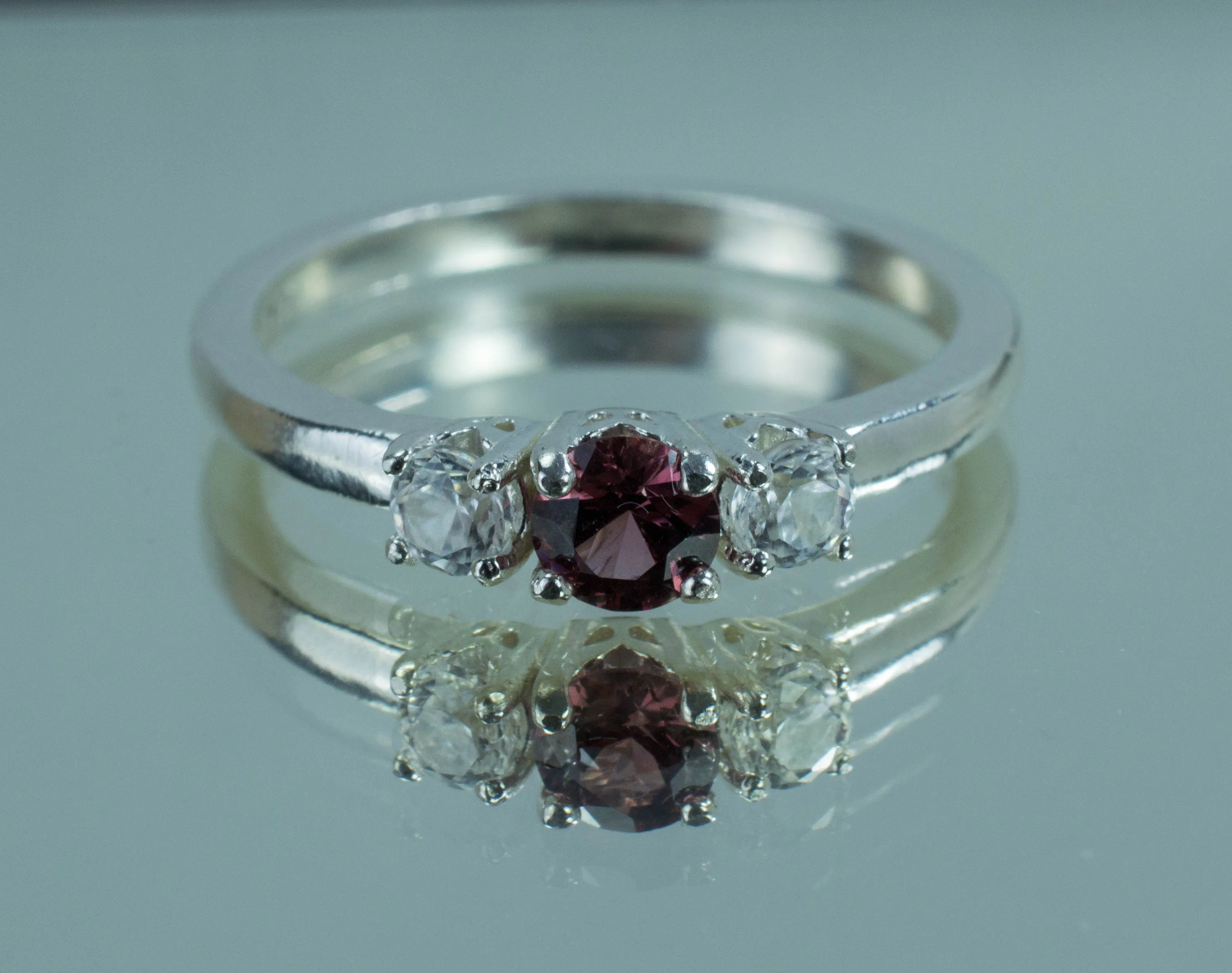 Rhodolite Garnet and Zircon Sterling Silver Ring, Genuine Garnet and Zircon