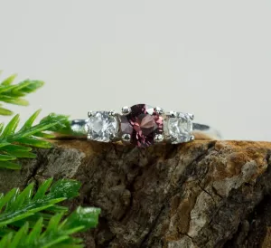 Rhodolite Garnet and Zircon Sterling Silver Ring, Genuine Garnet and Zircon