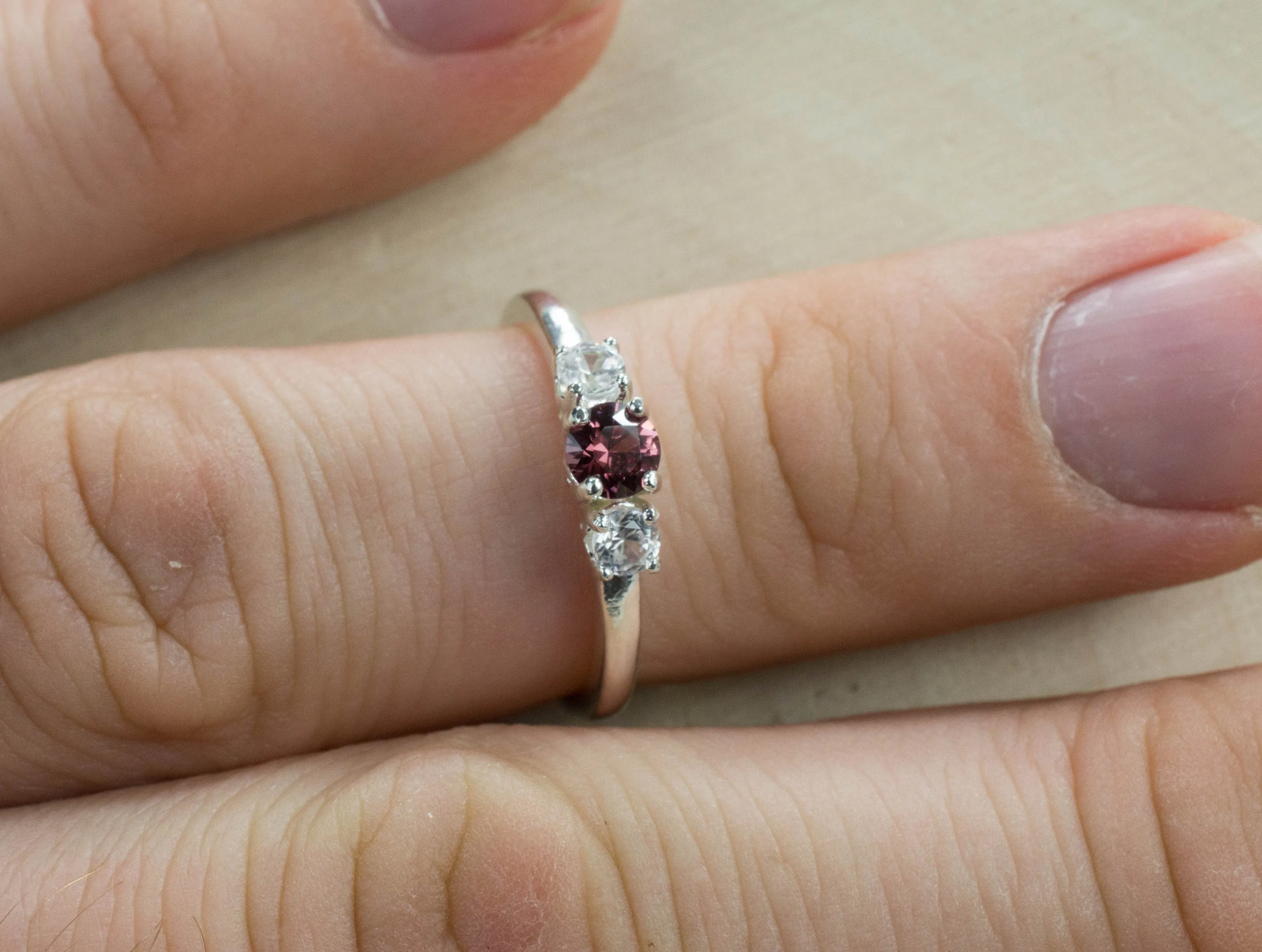 Rhodolite Garnet and Zircon Sterling Silver Ring, Genuine Garnet and Zircon