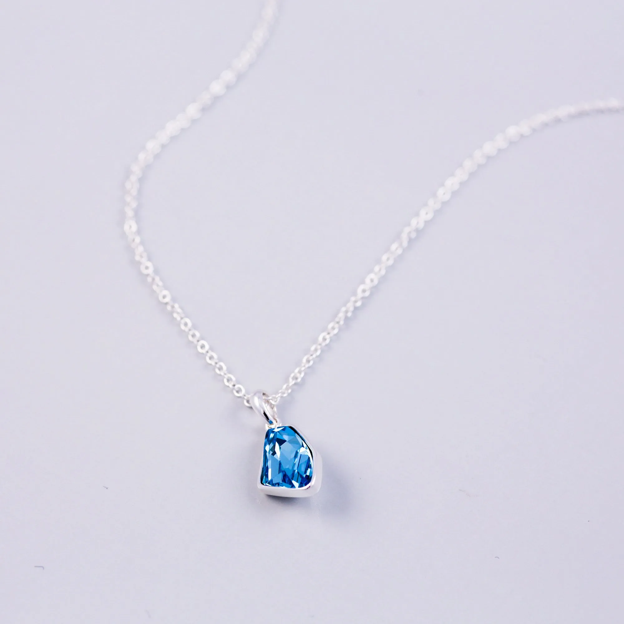 Silver & Aquamarine Crystal Asteroid Necklace