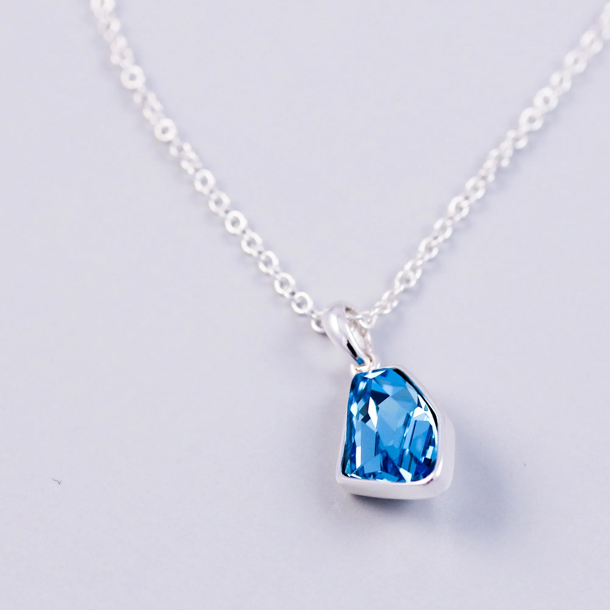 Silver & Aquamarine Crystal Asteroid Necklace
