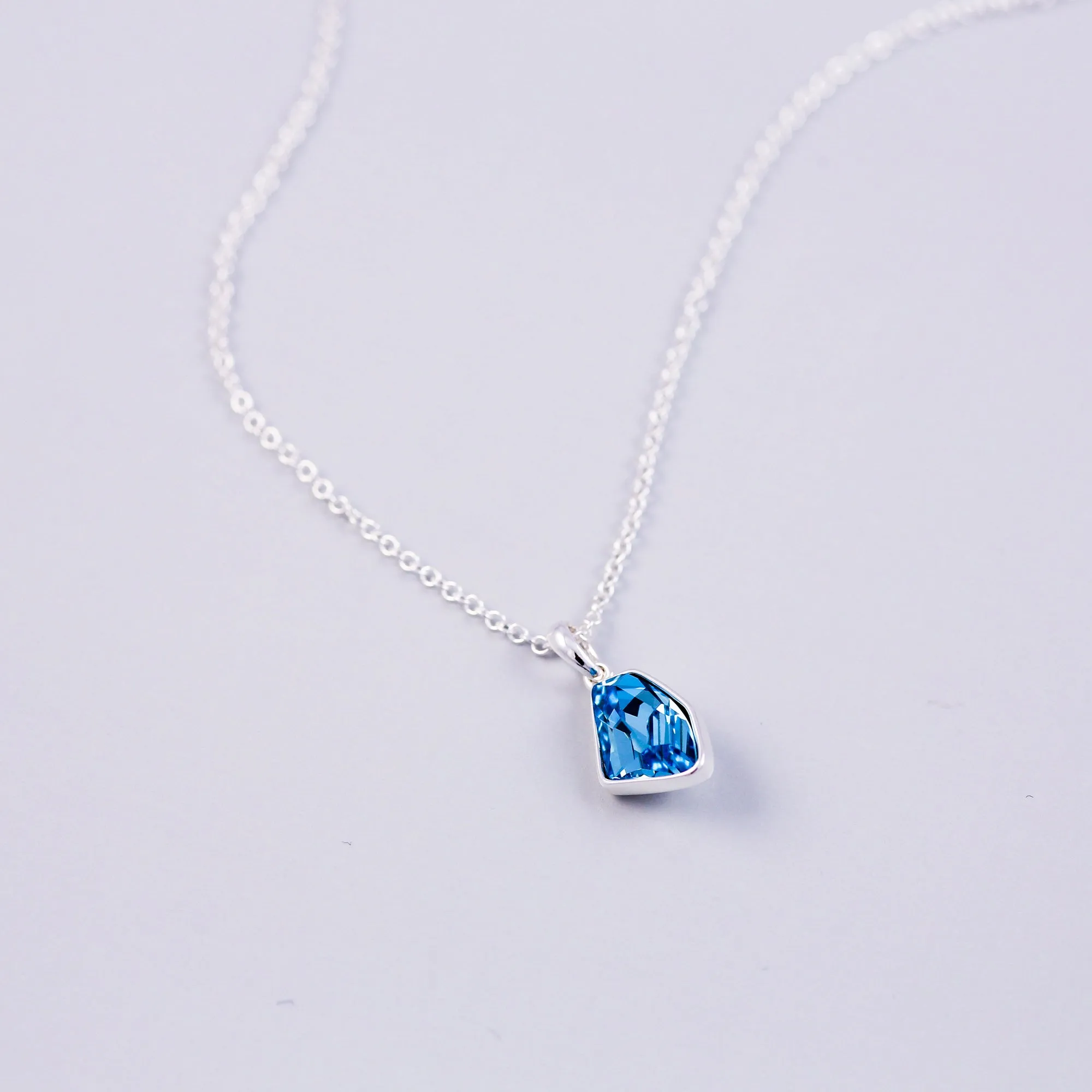 Silver & Aquamarine Crystal Asteroid Necklace