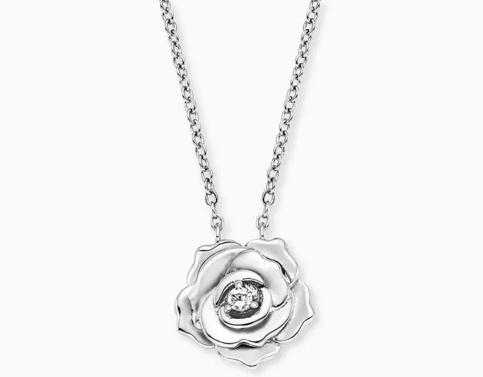 Silver Sparkling Rose Necklace