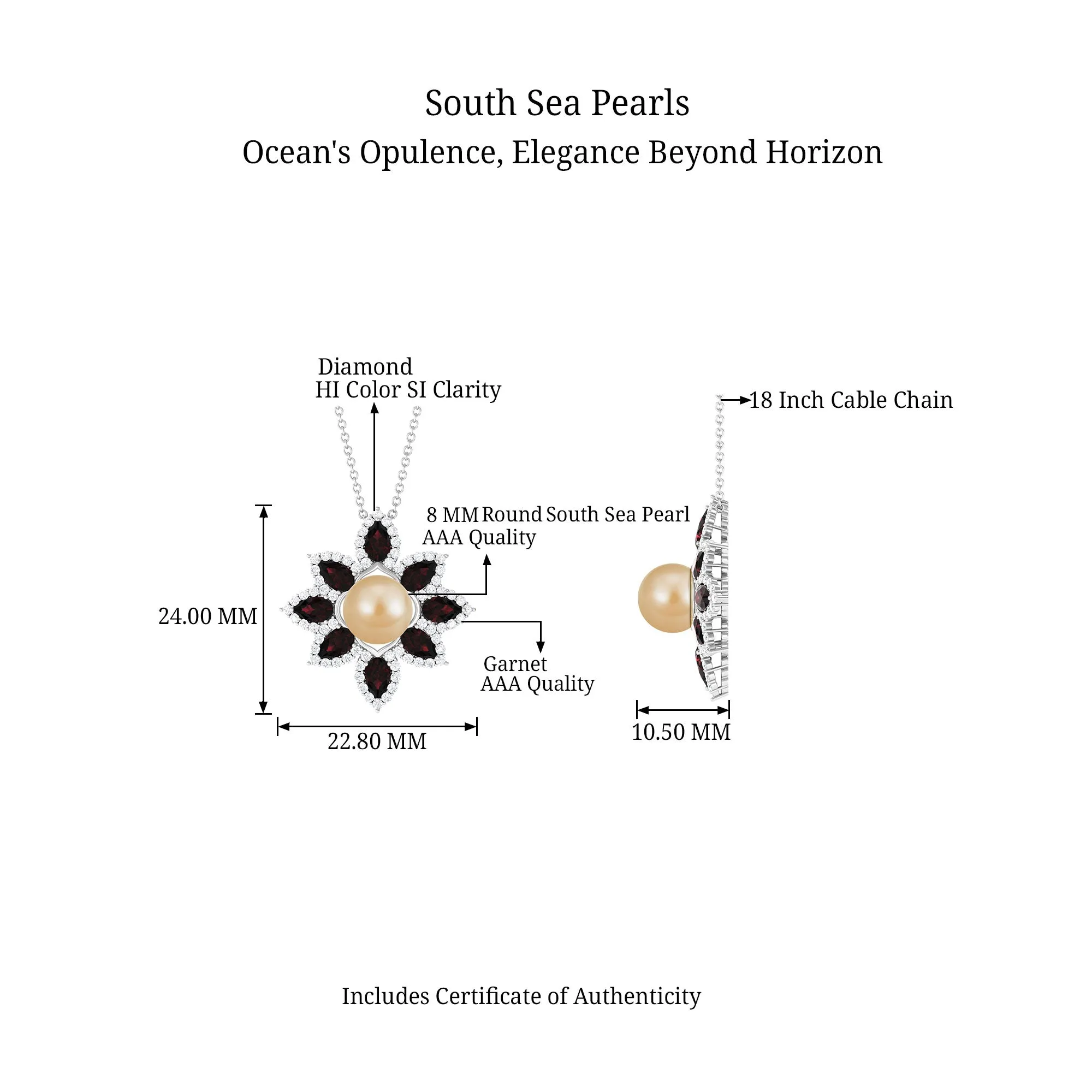 South Sea Pearl Flower Pendant Necklace with Garnet and Diamond