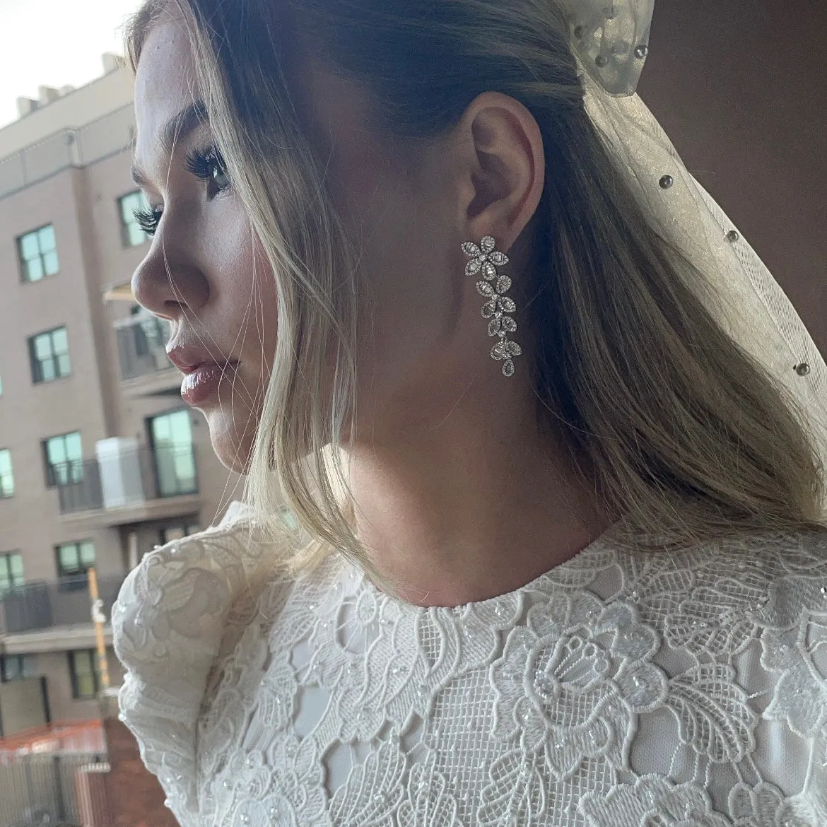 Sparkling Flower Statement Earrings