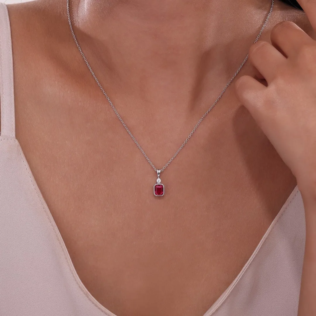 SS/PT 0.91cttw Simulated Diamond & Simulated Garnet Pendant Necklace