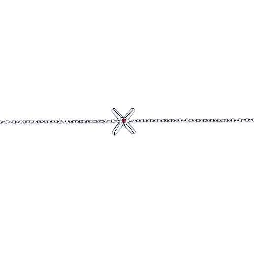 Sterling Silver Chain Bracelet with Ruby "X" Charm