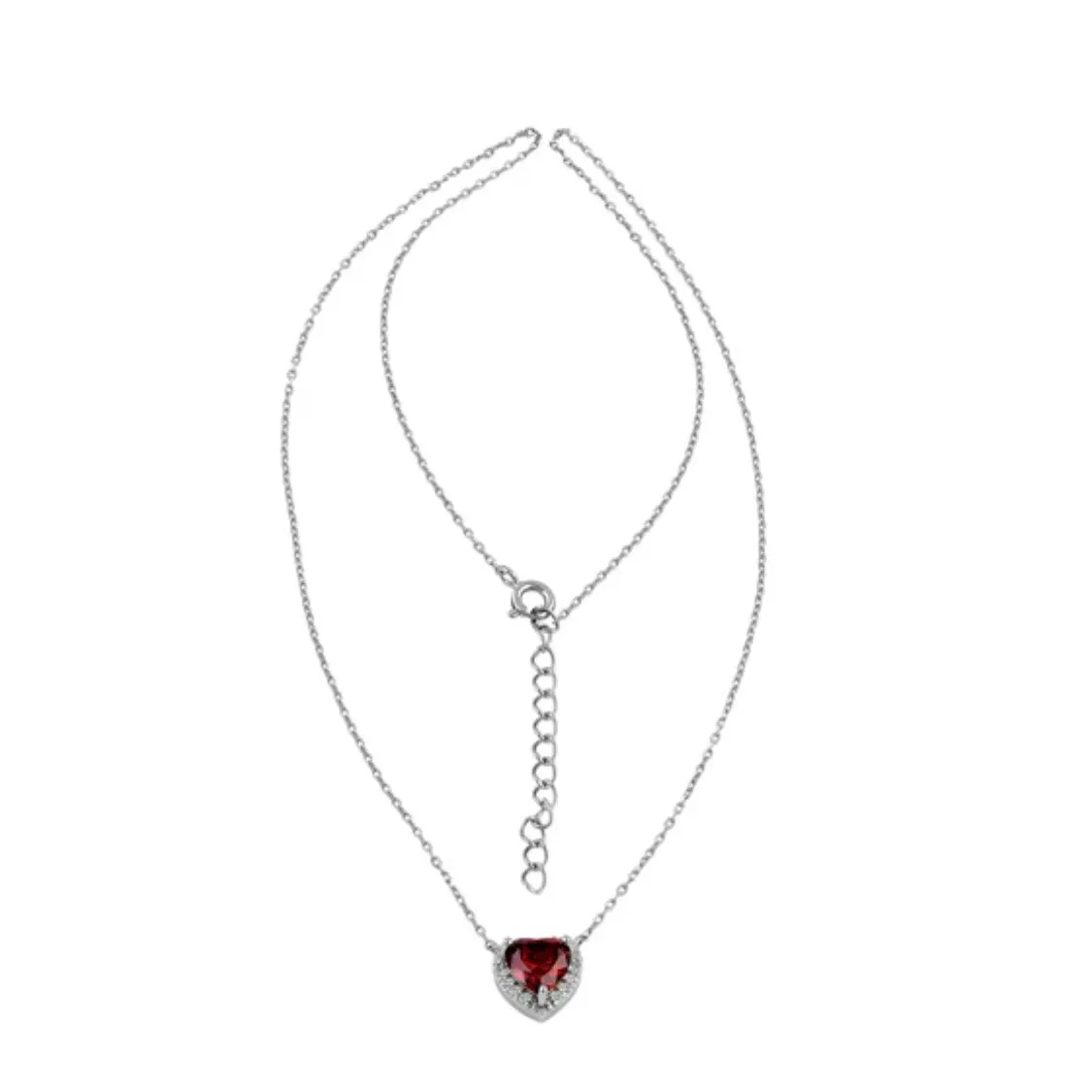 Sterling Silver Dark Garnet Heart Halo Necklace New