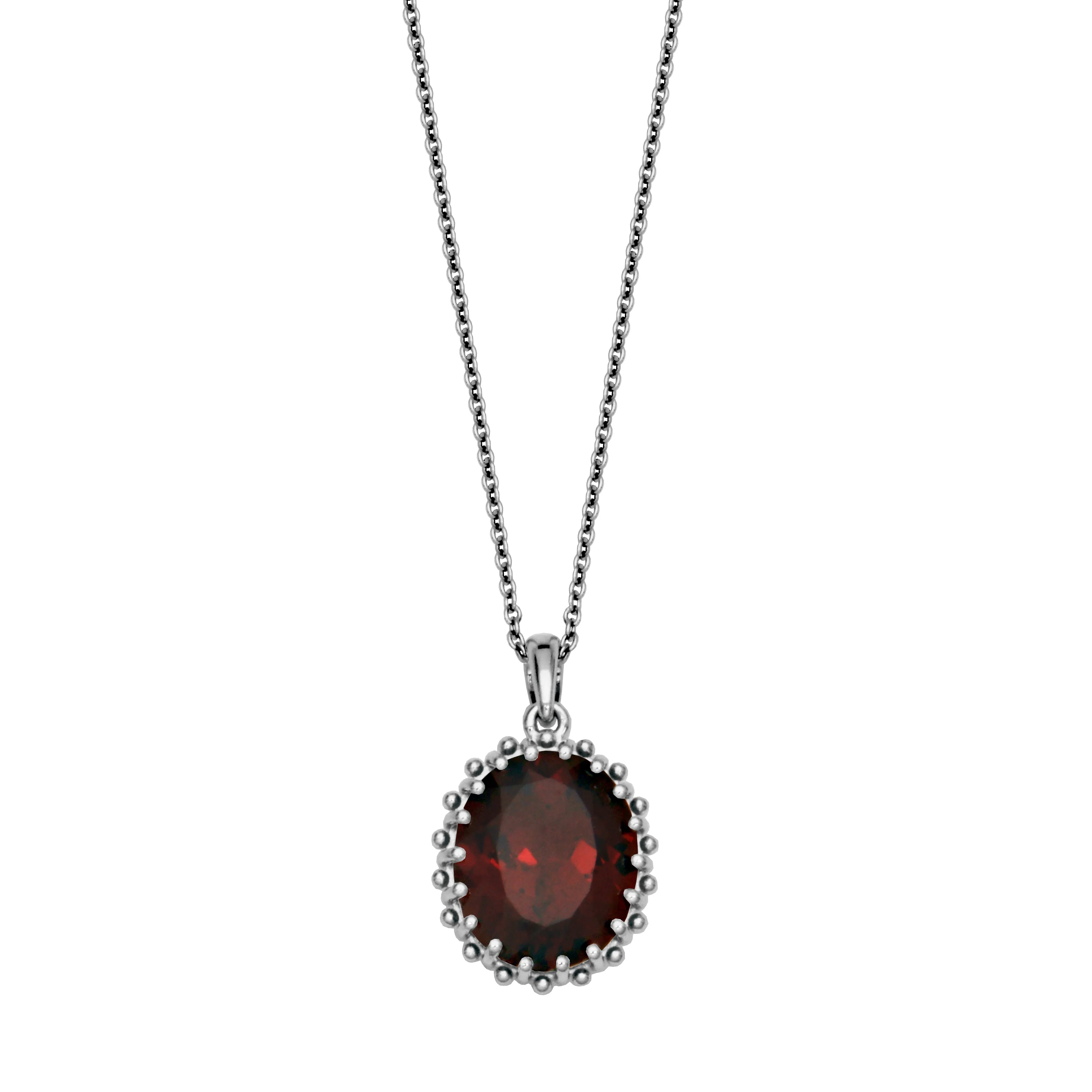 Sterling Silver Oval Garnet Necklace
