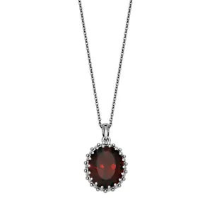 Sterling Silver Oval Garnet Necklace