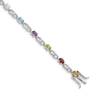 Sterling Silver Rhod-plat Ameth, Bl Top Citri, Perid, Garnet Bracelet QG5061-7.5