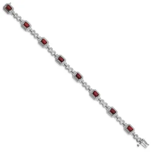 Sterling Silver Rhodium-plated Diamond & Garnet Bracelet QX818GA