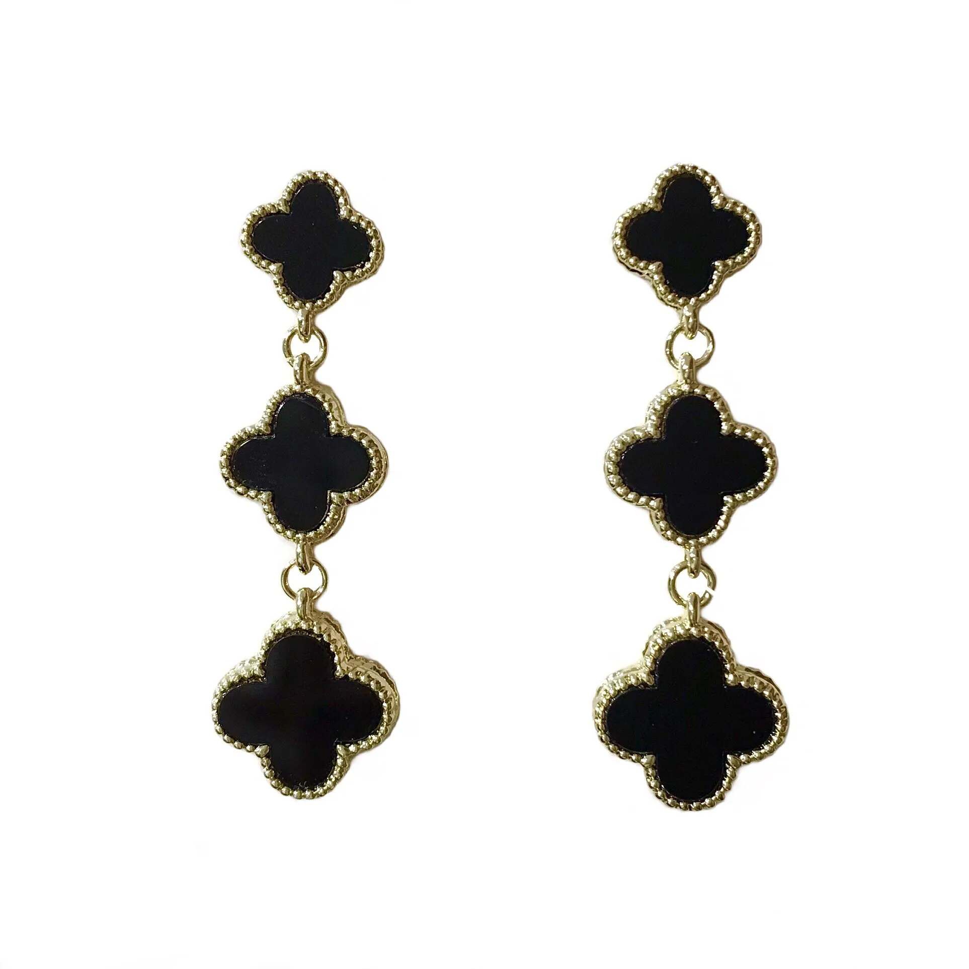 Triple Flora Bezel Gemstone Statement Earrings
