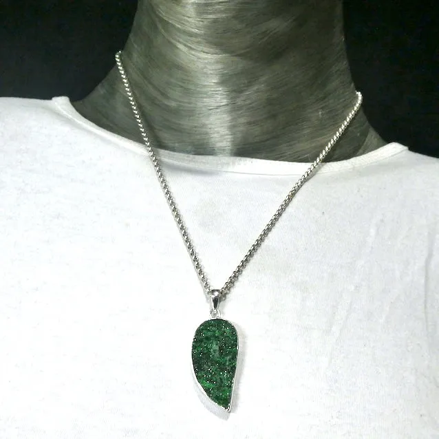 Uvarovite Garnet Drusy Pendant, Vivid Green, 925 Silver, s2