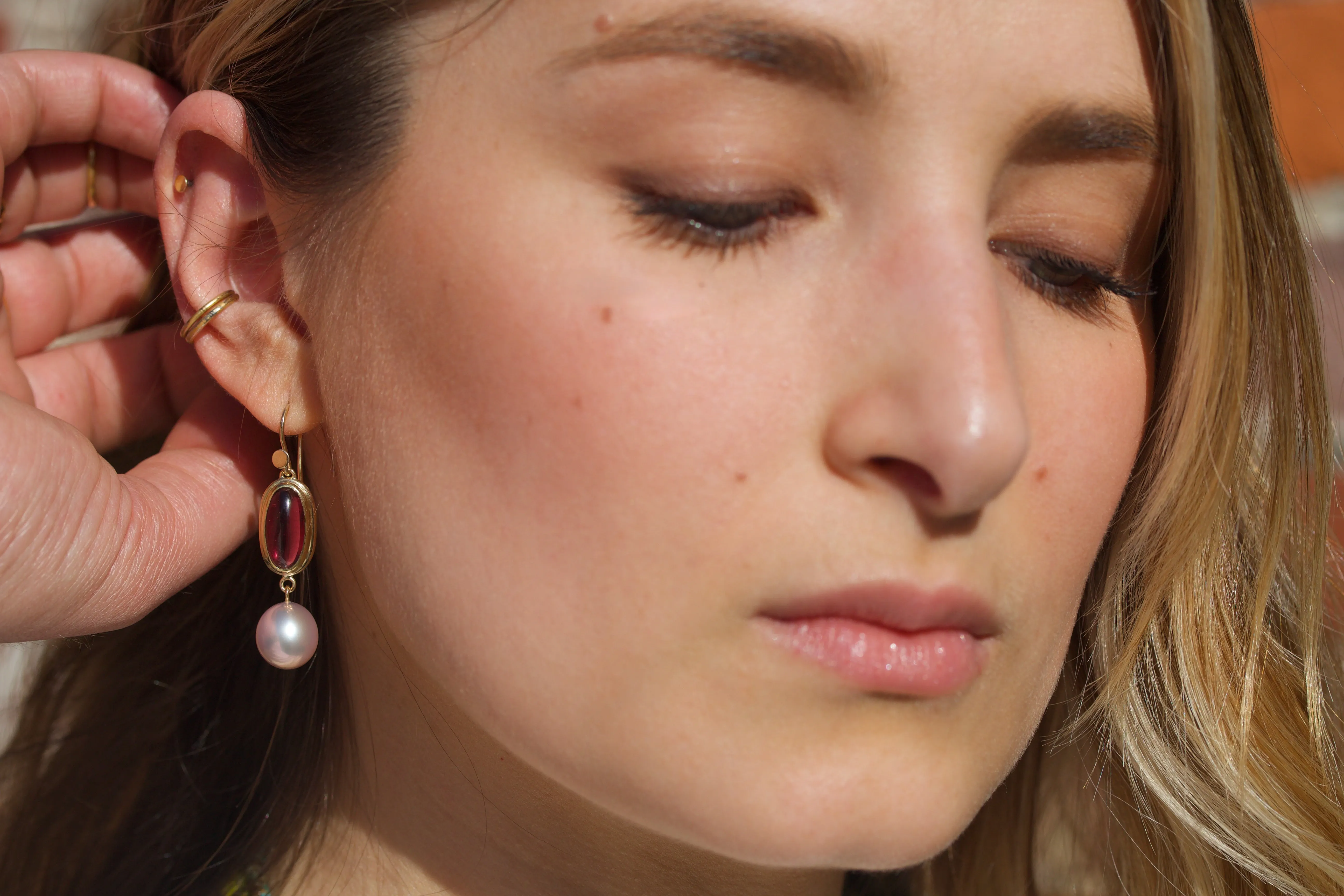 Vermeer Garnet & Pearl Earring