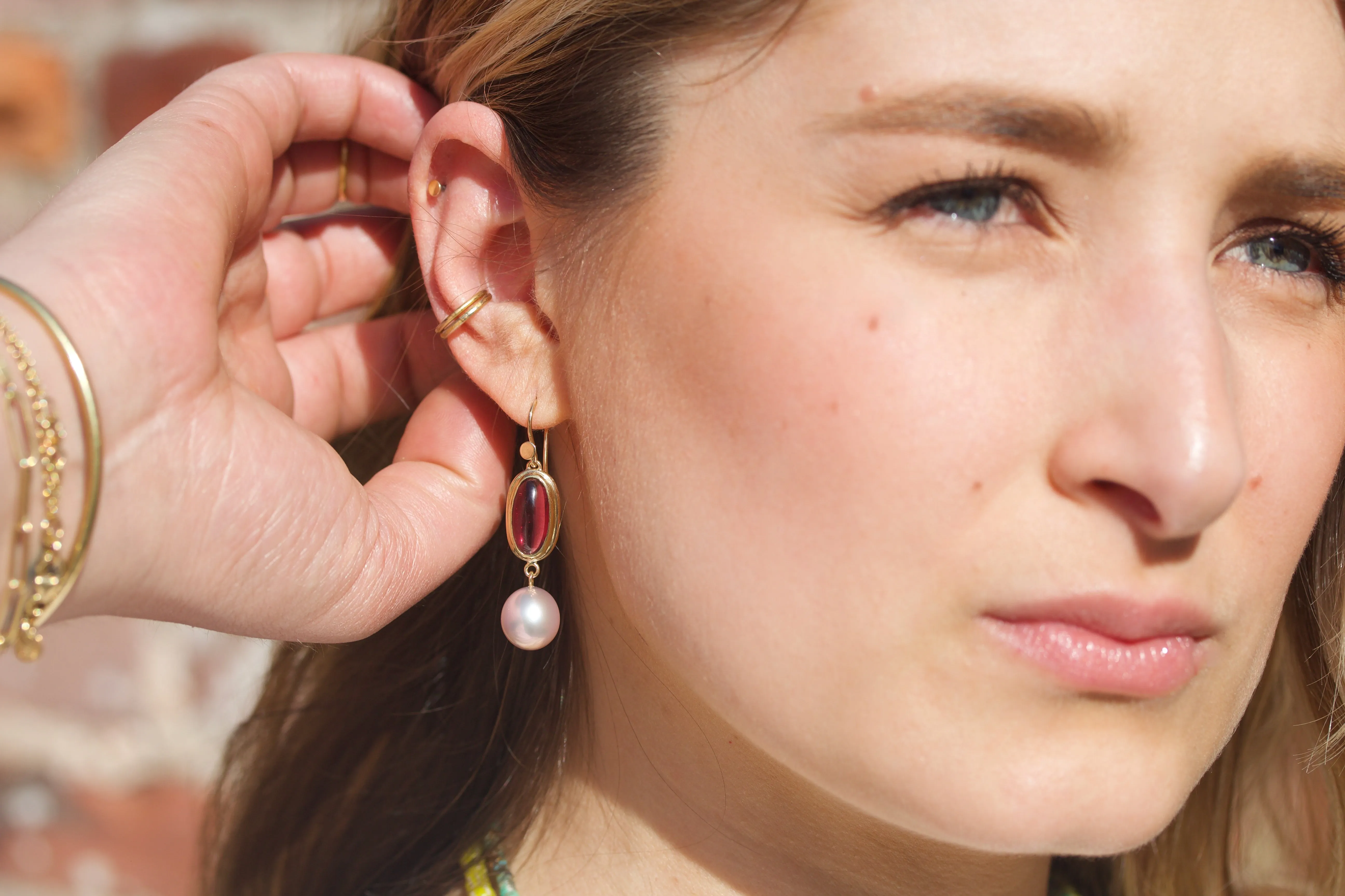 Vermeer Garnet & Pearl Earring